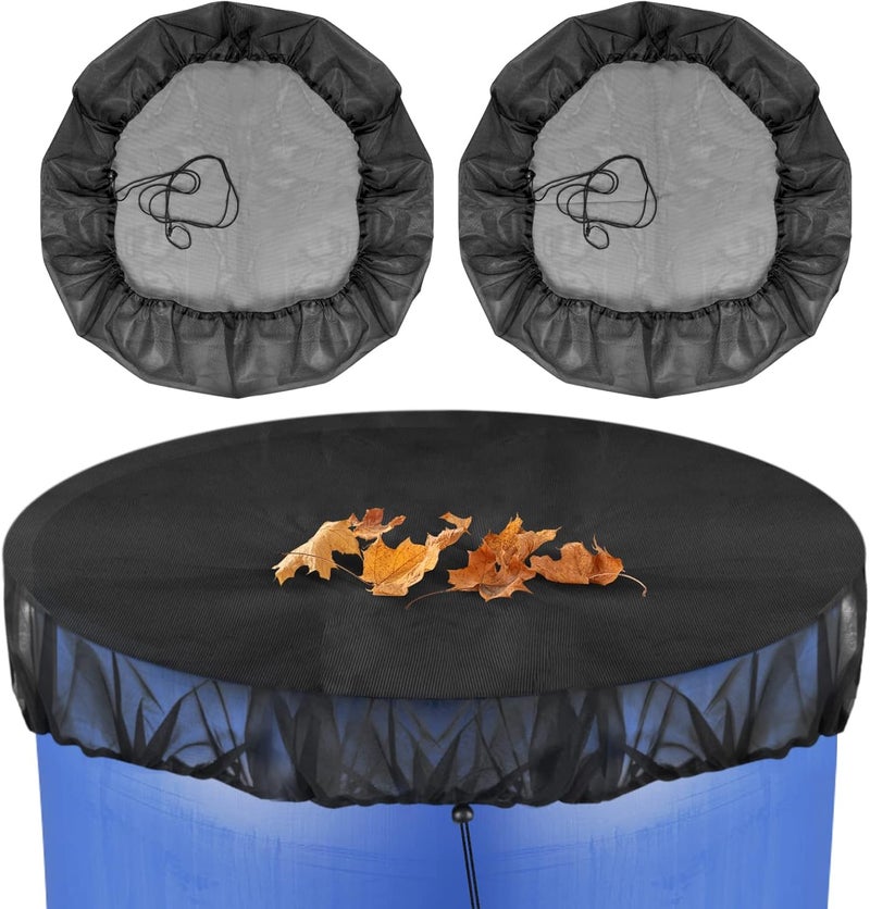 bruwaa 2 Pcs Mesh Cover for Rain Barrels with Drawstring, Rain Barrel Netting Screen to Collect Rainwater from Gutter, Keeps Leaves and Debris from Falling into Rain Barrels for Outdoor Garden-39 Inch - Image 1